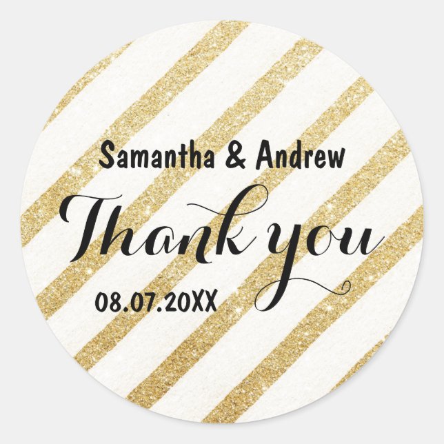 Modern brush gold stripe wedding Thank you Classic Round Sticker (Front)