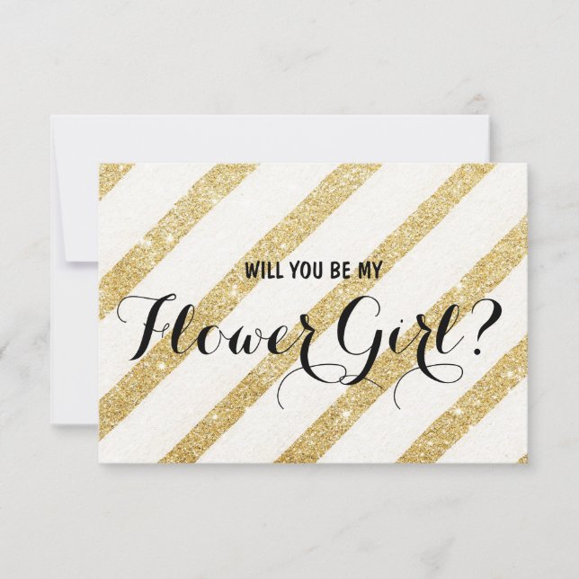 Modern brush gold stripe Will you be my FlowerGirl Invitation (Front)