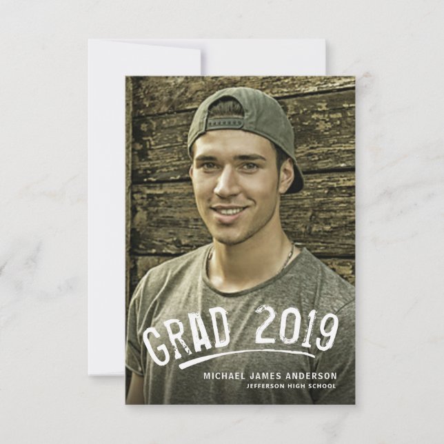 Modern Brush Graduation Grunge Photo Party Invite (Front)
