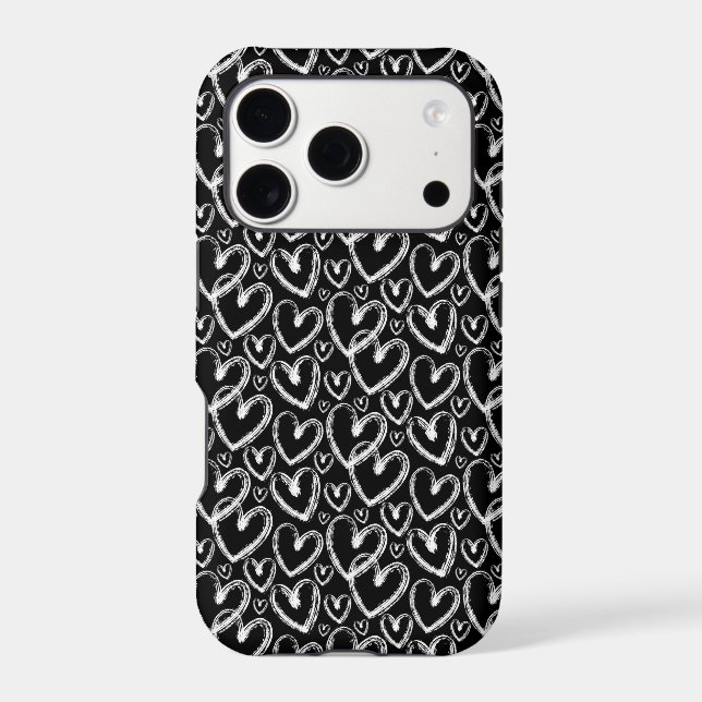 Modern Brush Heart Black White Pattern (Back)