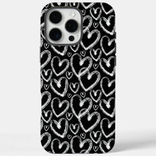 Modern Brush Heart Black White Pattern iPhone 16 Pro Max Case