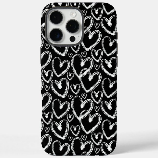 Modern Brush Heart Black White Pattern Case-Mate iPhone Case (Back)