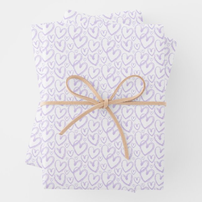 Modern Brush Heart Lavender Purple Pattern Wrapping Paper Sheet (In situ)