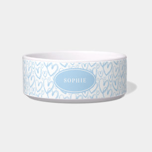Modern Brush Heart Light Blue Personalised Pet Bowl