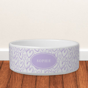 Modern Brush Heart Light Purple Personalised Pet Bowl