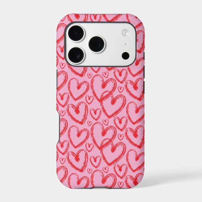 Modern Brush Heart Pink Red Pattern (Back)