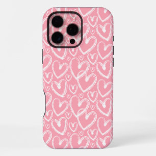 Modern Brush Heart Pink White Pattern iPhone 16 Pro Max Case
