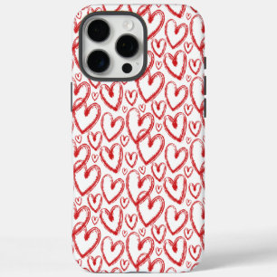 Modern Brush Heart Red White Pattern iPhone 16 Pro Max Case