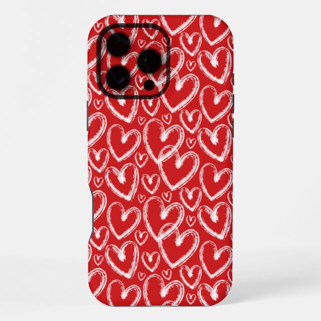 Modern Brush Heart Red White Pattern iPhone Case (Back)