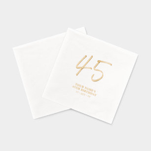 Modern Brush Lettering 45th Birthday Party Foil Napkins
