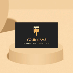 Modern Brush Paint Dripping Minimal Elegant Black  Business Card