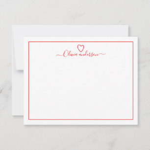Modern Brush Red  Heart Personalised Note Card