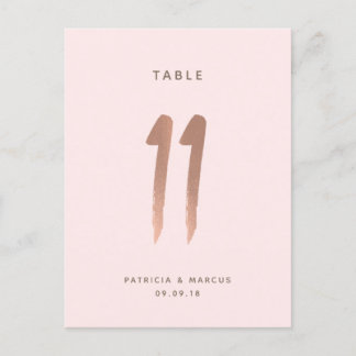 Modern Brush Rose Gold Wedding Table number 11 Postcard