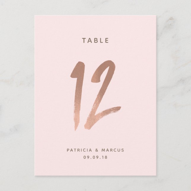Modern Brush Rose Gold Wedding Table number 12 Postcard (Front)