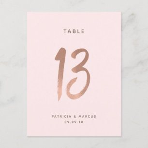 Modern Brush Rose Gold Wedding Table number 13 Postcard
