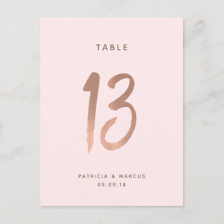 Modern Brush Rose Gold Wedding Table number 13 Postcard