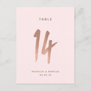 Modern Brush Rose Gold Wedding Table number 14 Postcard