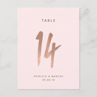 Modern Brush Rose Gold Wedding Table number 14 Postcard