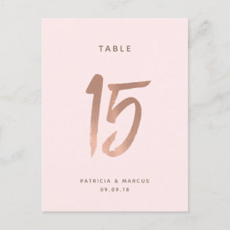 Modern Brush Rose Gold Wedding Table number 15 Postcard