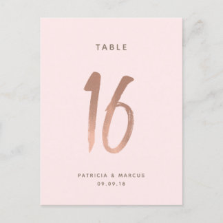 Modern Brush Rose Gold Wedding Table number 16 Postcard