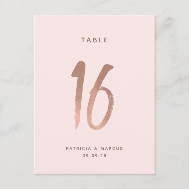 Modern Brush Rose Gold Wedding Table number 16 Postcard (Front)