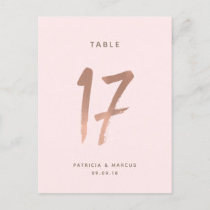 Modern Brush Rose Gold Wedding Table number 17 Postcard