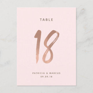 Modern Brush Rose Gold Wedding Table number 18 Postcard