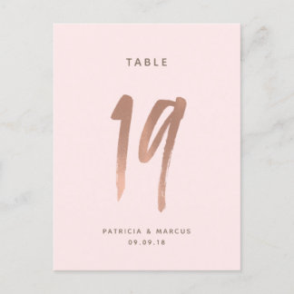 Modern Brush Rose Gold Wedding Table number 19 Postcard