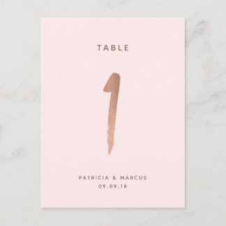Modern Brush Rose Gold Wedding Table number 1 Postcard