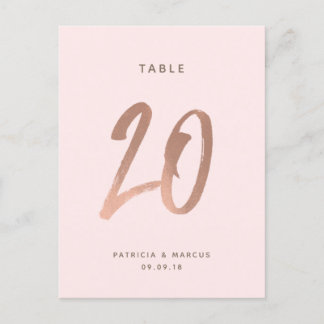 Modern Brush Rose Gold Wedding Table number 20 Postcard