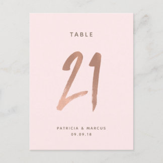 Modern Brush Rose Gold Wedding Table number 21 Postcard