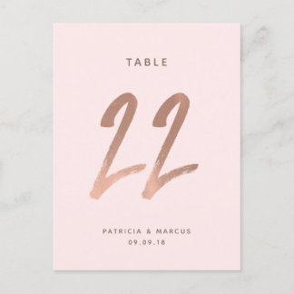 Modern Brush Rose Gold Wedding Table number 22 Postcard