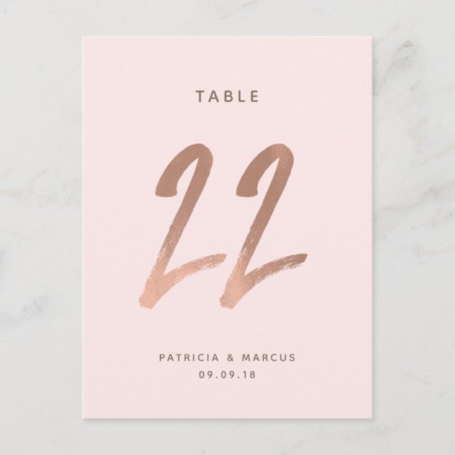Modern Brush Rose Gold Wedding Table number 22 Postcard (Front)