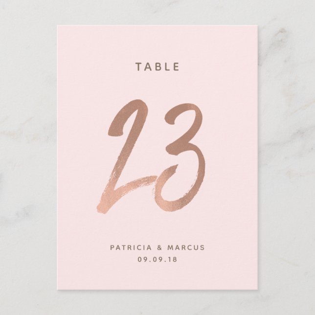 Modern Brush Rose Gold Wedding Table number 23 Postcard (Front)