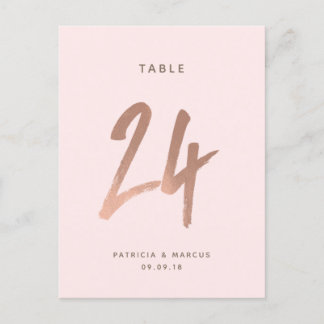 Modern Brush Rose Gold Wedding Table number 24 Postcard