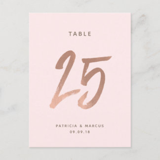 Modern Brush Rose Gold Wedding Table number 25 Postcard