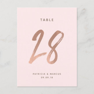 Modern Brush Rose Gold Wedding Table number 28 Postcard