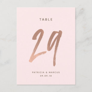 Modern Brush Rose Gold Wedding Table number 29 Postcard