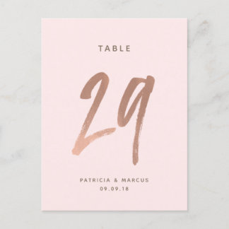 Modern Brush Rose Gold Wedding Table number 29 Postcard