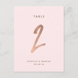 Modern Brush Rose Gold Wedding Table number 2 Postcard