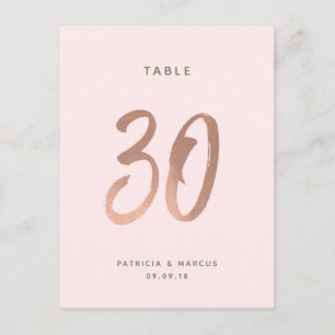 Modern Brush Rose Gold Wedding Table number 30 Postcard