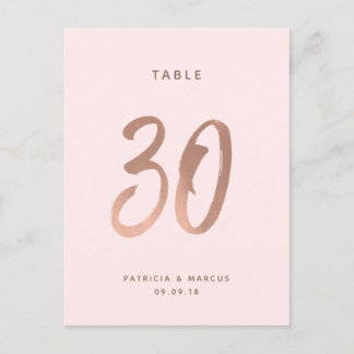 Modern Brush Rose Gold Wedding Table number 30 Postcard
