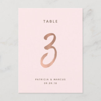 Modern Brush Rose Gold Wedding Table number 3 Postcard