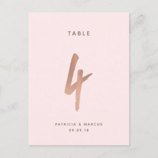 Modern Brush Rose Gold Wedding Table number 4 Postcard