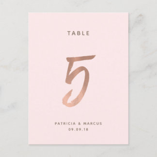 Modern Brush Rose Gold Wedding Table number 5 Postcard