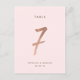 Modern Brush Rose Gold Wedding Table number 7 Postcard