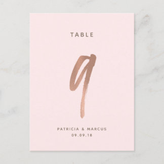 Modern Brush Rose Gold Wedding Table number 9 Postcard