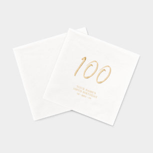 Modern Brush Script 100th Birthday Party Foil Napkins