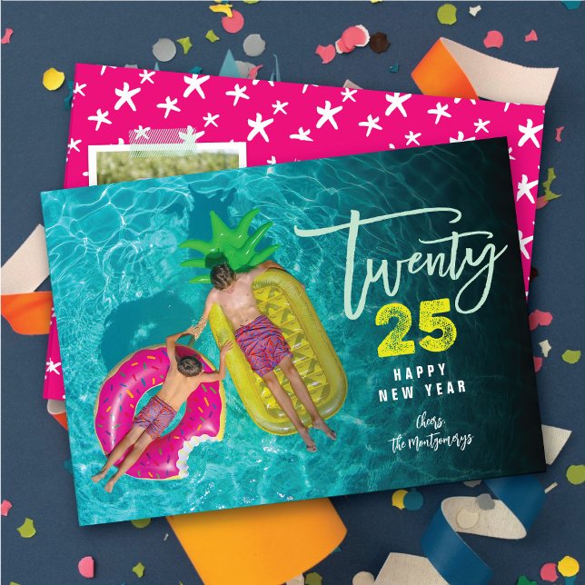 Modern Brush Script 2025 Typography New Year Photo Holiday Card (Modern Brush Script 2025 Typography New Year Photo Holiday Card @ fat_fa_tin)