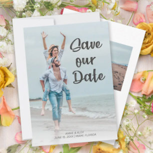 Modern Brush Script 2 Photo Wedding Save Date  Save The Date
